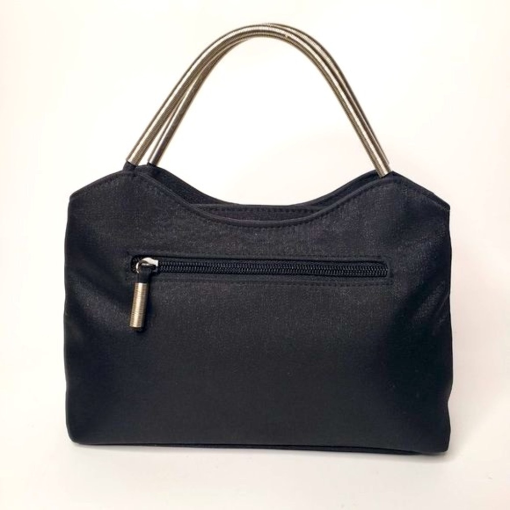 Black Metallic Fabric Spring Style Metal Handle Handbag Purse